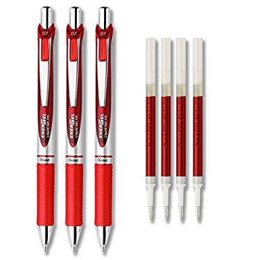 Imagem de Conjunto de canetas de tinta de gel líquido Pentel EnerGel Deluxe RTX, pacote com 3 com 4 refis (vermelho - 0,7 mm)