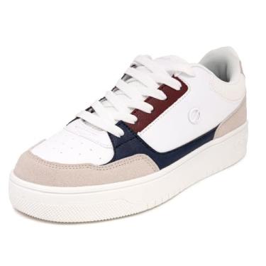 Imagem de Nautica Tênis feminino moderno com cadarço – Tênis casual de caminhada e tênis de cano baixo com plataforma ou salto regular, Vermelho, branco, azul, nachez, 39