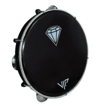 Imagem de Pandeiro Vip 10 Pele Leitosa Diamante Abs Platinelas Inox pr, Preto
