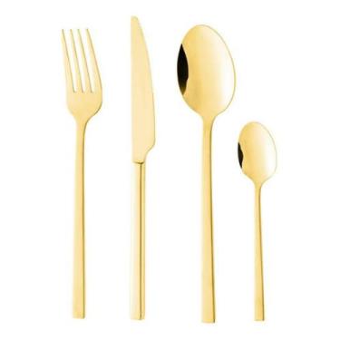 Imagem de Faqueiro Firenze 24 Peças Aço Inox Dourado Luxo Jantar - Wolff