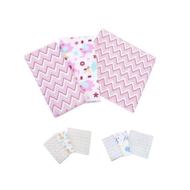 Imagem de Kit Cueiro Bebe Mantinha 50cmx80cm Menino ou Menina Estampado 100% Alg