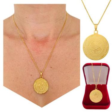 Imagem de Corrente Feminina e Pingente Mandala Flor Banhado a Ouro 18k + Caixinh
