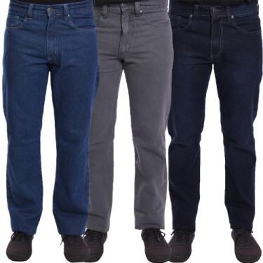 Imagem de Kit 3 Calças Jeans R7Jeans Masculina Modelo Tradicional, 40, Azul, Cin