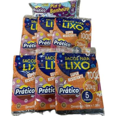 Imagem de Kit c/ 6 saco de lixo 100 litros preto prático pct/ 5 unid - E A COSTA