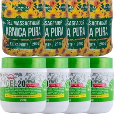 Imagem de Kit 4 Gel Massageador Arnica Pura 200g + 4 Gel 20 Ervas Extra Forte 22