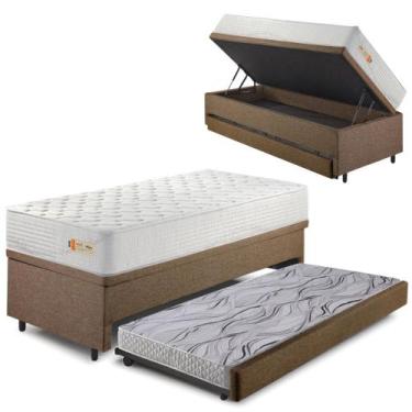 Imagem de Bicama Box Baú Linho Marrom 88x188 com Colchão Ecoline D33 Ecoflex - C