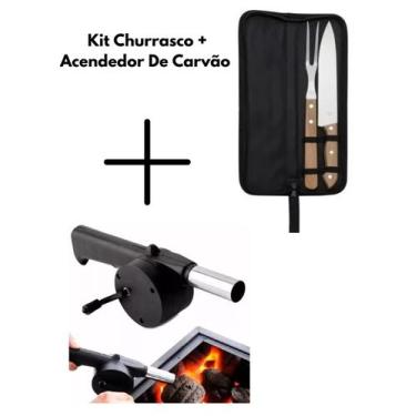 Imagem de Kit Churrasco Faca E Garfo Com Cabos de Madeira E o Acendedor Manual D