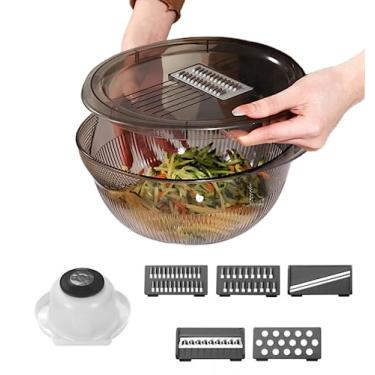 Imagem de Fatiador Mandoline para cozinha, picador de cebola, cortador de legumes e frutas para cebola, batata, queijo etc. (cinza)