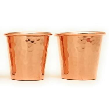 Imagem de DEDE Copper - 2023 CC Series 59 g (conjunto de 2) copos de dose de tequila/vodka, mini copo de mule de Moscou, mini copos feitos à mão sem forro sem revestimento de cobre sólido puro puro para
