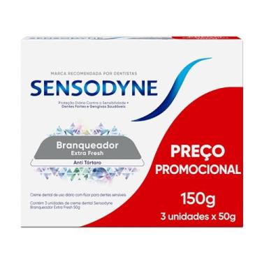Imagem de Sensodyne Creme Dental Branqueador Extra Fresh com Flúor, Anti Tártaro, Proteção Diária Contra Sensibilidade, Dentes Fortes e Gengivas Saudáveis, Leve 3 e Pague 2, 50g cada