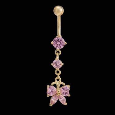 Imagem de Piercing De Umbigo Pendurado Dourado Borboleta Zirconia Aço - De Castr