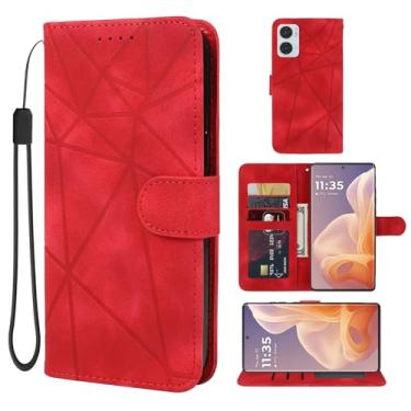 Imagem de Wanyuexes Capa para Moto G85 5G, Motorola S50 Neo XT2427-3 Capa carteira de couro flip com suporte para cartão de crédito para Motorola Moto G85 5G vermelha