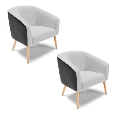 Imagem de Cadeira Sala De Jantar Pé Palito Natural Kit 2 Stella Pto/linho D03 - D`rossi Cor Cinza