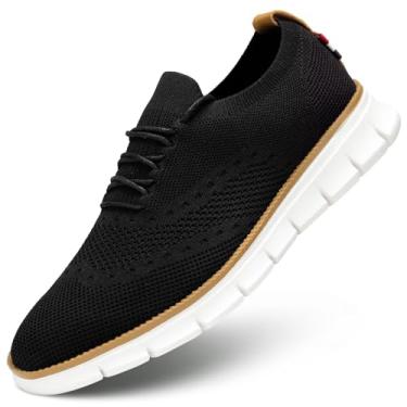 Imagem de Sapato Oxford masculino casual leve com cadarço moderno tênis de caminhada, Preto, branco, 41