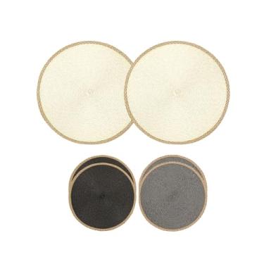 Imagem de Kit 2 Uni Jogo Americano Redondo Algodão Com Borda de Fibra Natural 34cm Estiloso Ideal P/Mesa Posta Jantares Sousplat Moderno (Bege)