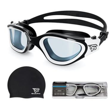 Imagem de Óculos de natação polarizados com proteção UV e touca de natação – Antiembaçamento, sem vazamentos, ajuste confortável para adultos e adolescentes, natação (preto e branco - transparente)