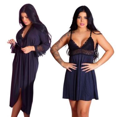 Imagem de Kit Robe Longo e Camisola Sexy Confortável Sedutor Elegante Lingerie F