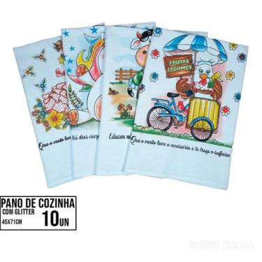 Imagem de Kit 10 Pano de Prato Copa Estampado 45x71 com Glitter - 11 Tramas - Lo