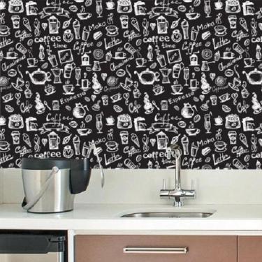 Imagem de Papel De Parede Café Cozinha Autocolante Lavável Cor Preto 1M X 0,58CM