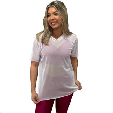 Imagem de Blusa Tule Manga Curta Estampada Feminina Moda Fitness Blusão Traspare