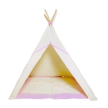 Imagem de Tenda barraca cabaninha infantil+tapete acolchoado rosa 135x90x90cm fe