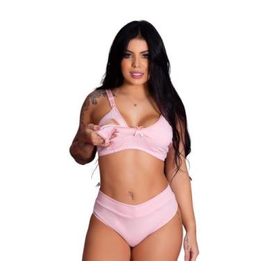 Imagem de Conjunto de Sutiã Amamentação e Calcinha Cós Alto Cotton Confortável P