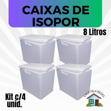 Imagem de 4 Caixas de Isopor EPS 8 litros para Gelo, latas, Bolos de potes, salg