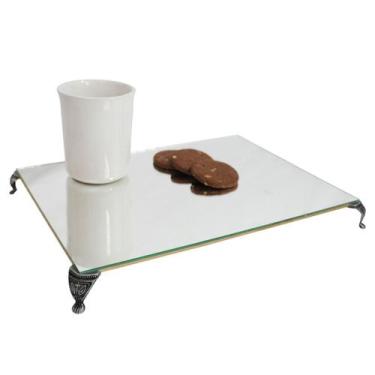 Imagem de Bandeja Clássica Retangular Espelhada Pé Grande Prata Velho 28x20 MDF 