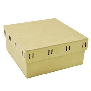 Imagem de Caixa Quadrada Tampa Lisa com Passa Fita 20x20x9 Mdf Madeira - ATACADÃ