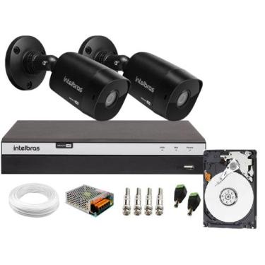 Imagem de Kit 2 Câmeras Black Bullet Intelbras vhd 1220 Full HD 1080p + dvr mhdx