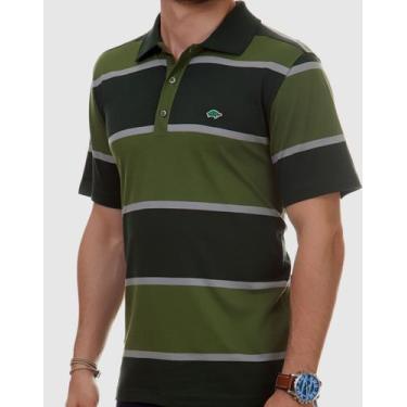 Imagem de Camisa Pau a Pique Polo Listrada Verde Escuro, Verde, P