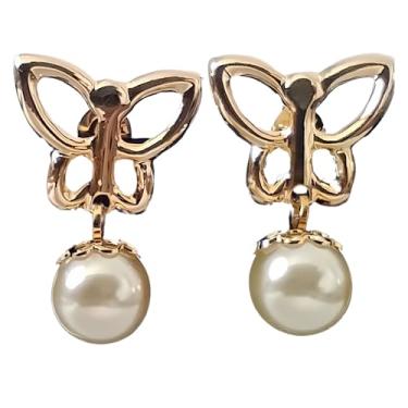 Imagem de Brincos de Borboleta com Pérola Pingente, Folheados a Ouro 18k