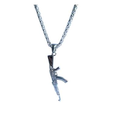 Imagem de 204Dealnow Corrente com pingente de arma de aço inoxidável de 61 cm grande AK 47 para homens, mulheres com pedra do mês de nascimento de Natal, joias para presentes, aniversário/dia dos namorados,