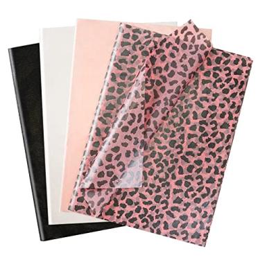 Imagem de Larcenciel 60 folhas de papel de seda de leopardo, papel de embrulho de chita metálica para presente para sacos e embalagens de presente, tecido artístico preto rosa para aniversário, despedida de