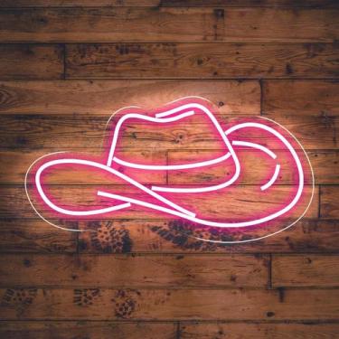 Imagem de Painel Neon Led Chapéu Rosa Boiadeira Decoração Festa - OntheLight