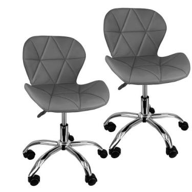 Imagem de Kit 2 Cadeiras Slim Office Estofada Base Giratória Cromada - Lianto De