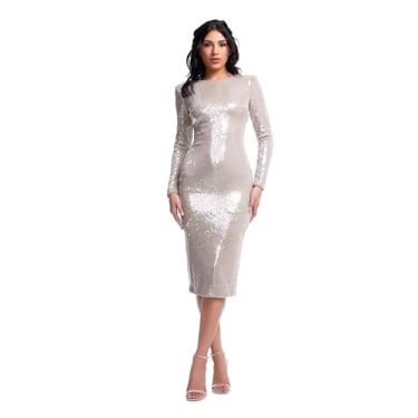 Imagem de Dress the Population Vestido midi colado ao corpo Emmalyn feminino, Pérola escura, XGG