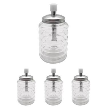 Imagem de Kit 4 Açucareiros De Vidro em Aço Inox Com Dosador Hauskraft, Prata