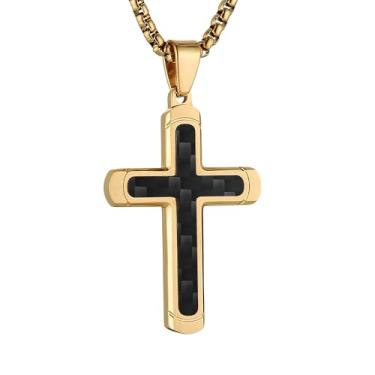 Imagem de HZMAN Colar de cruz para homens e mulheres, pingente de cruz de aço inoxidável altamente polido para presente de fé cristã, Aço inoxidável, Sem Pedra Preciosa