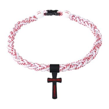Imagem de Hawflu Colar de beisebol com pingente de cruz moderno design de tornado de três cordas trançadas para fãs de esportes, tema de beisebol, ideia de presente de festa, 45,7 cm, 18 inch, Nylon, Sem Pedra