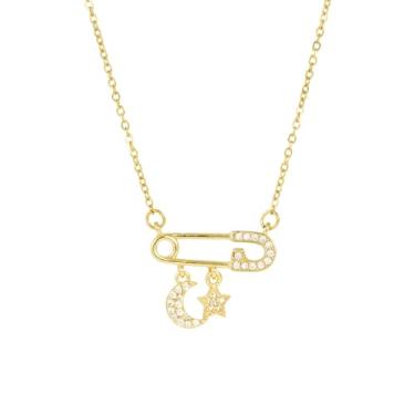 Imagem de IQIC Colar de alfinete de segurança feminino com pingente de coração de cristal dourado colar de cruz de zircônia cúbica colar de clipe de papel colar de pedras preciosas rosa joias modernas, Uniform