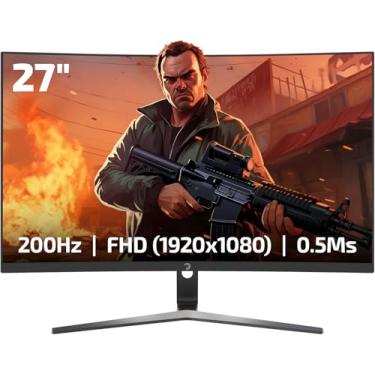 Imagem de Game Power GAMEPOWER T50 27 Inch 1500R Curved Gaming Monitor, 200Hz 1080p Display, Full HD, 0.5ms Response Time, VA Panel, FreeSync, HDR, 125% sRGB, RGB Backlight, Dual Speakers, Zero Frame,