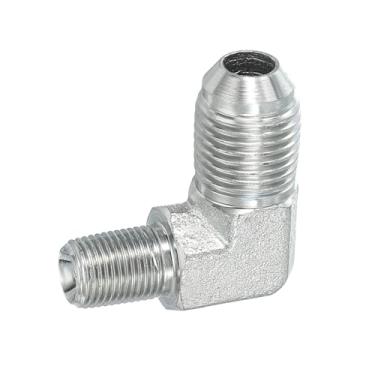 Imagem de PATIKIL Adaptador de tubo de 90 graus, 9/40.6 cm macho 37° Flare JIC x 1/20.3 cm BSPT conector macho encaixe de cotovelo de aço carbono para ar fluido hidráulico combustível água óleo, prata