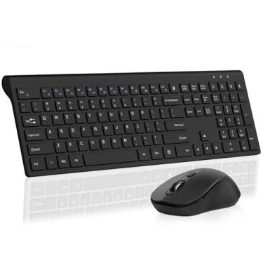 Imagem de Combo de mouse e teclado sem fio, teclado de computador de tamanho completo com botão de calculadora, mouse ergonômico de 2400 Dpi, conjunto de teclado e mouse USB sem fio ultrafino para laptop