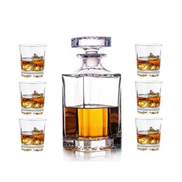 Imagem de First to act tactical Conjunto de copos de decantador de uísque sem chumbo copos de degustação de uísque escocês garrafa de vinho para beber copo de tequila de uísque irlandês Bourbon (quadrado, 1