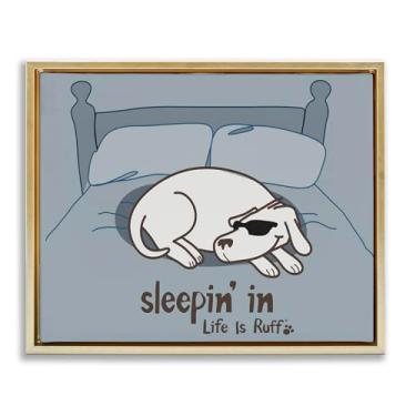 Imagem de Stupell Industries Arte de parede em tela emoldurada Sleeping In Dog Gold Floater por LIR, 53 x 43 cm