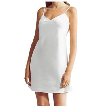 Imagem de Vestido Anágua Feminino com Renda Segunda Pele Combinação Plus Size (BR, Alfa, M, Plus Size, Branco)