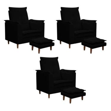 Imagem de Kit 03 Poltronas Maria Para Amamentação E Descanso Com Puff Confortável Suede Preto Mabe Magazine