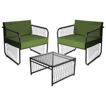 Imagem de Conjunto 2 Poltronas E Mesa Centro Fibra Sintética Córdova Preto-verde