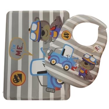 Imagem de Conjunto Infantil Babador e Descanso de Prato | Jogo Completo para Bebês e Crianças (Cinza)